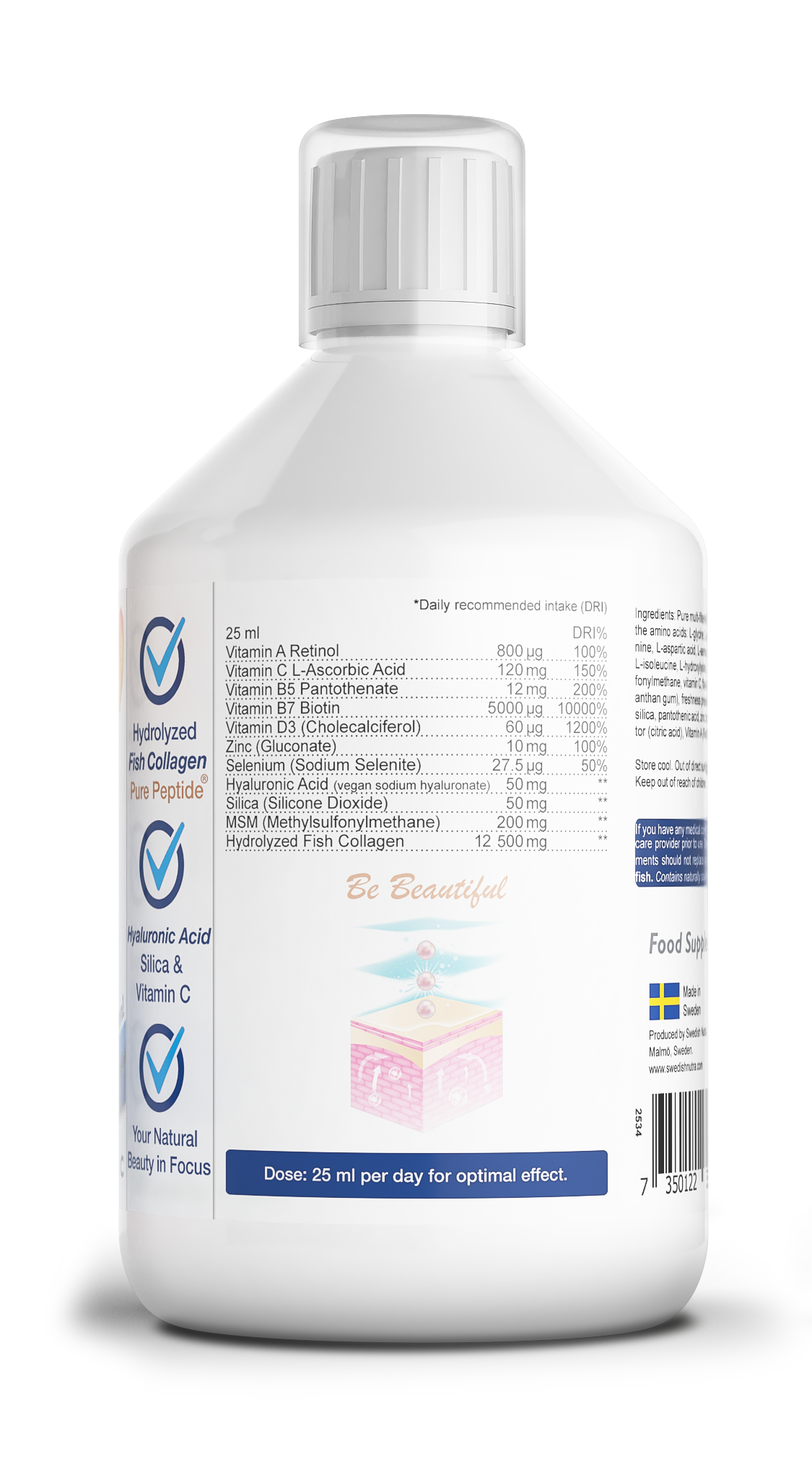 Swedish Nutra Collagen Gold Retinol 500ml (bez cukru) 12 500mg